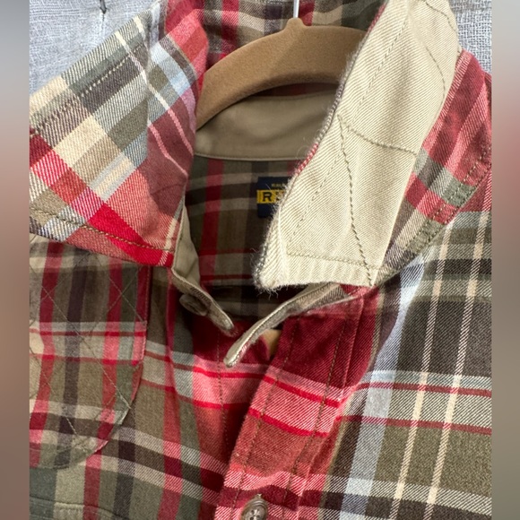 Vintage Ralph Lauren Rugby flannel button down dress with suede elbow patches S - Picture 5 of 6